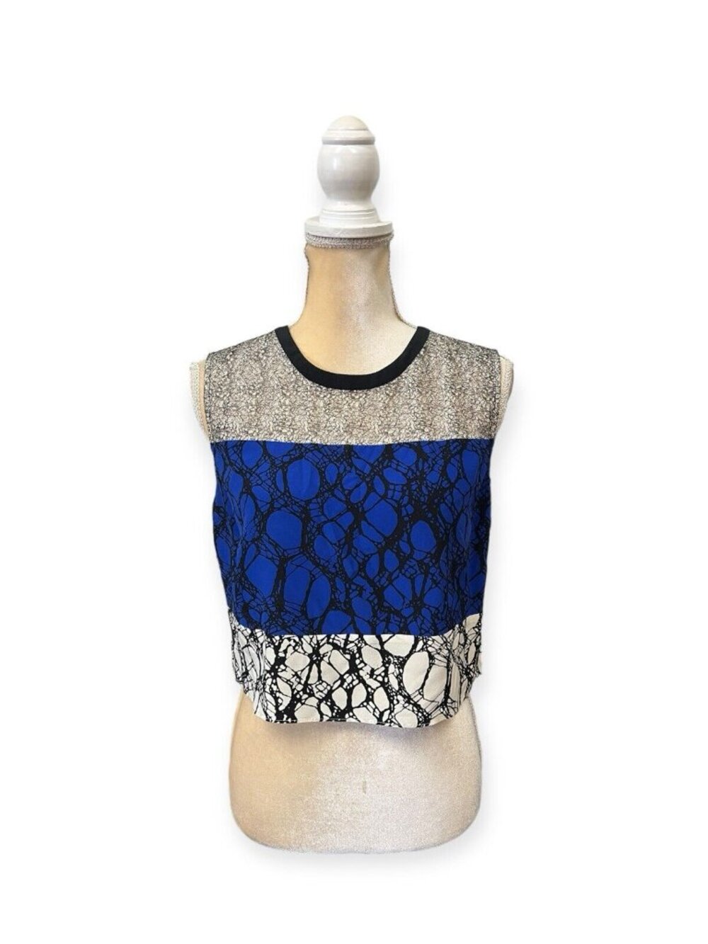 Elizabeth and James Silk Printed Crop Tank Top Size S Small Blue White